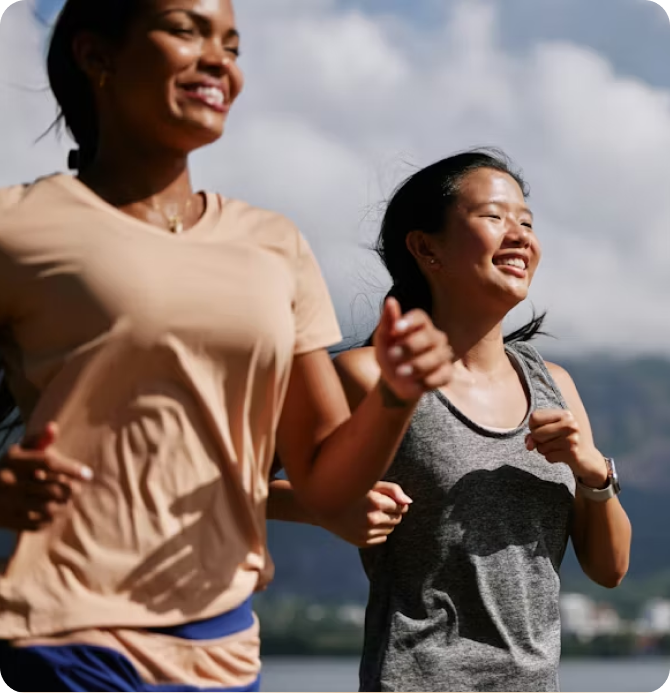 Two people running outdoors